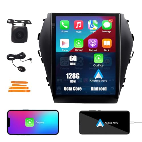 Tesla Style CarPlay Android Auto Navigation Stereo GPS Radio Reverse 9.7" IPS Touchscreen Headunit Tablet Media Player for Hyundai Ix45 Santa Fe 12-17（Advanced）, if Applicable Octa Core 6G+128G -  KUNFINE, KF-V9995A