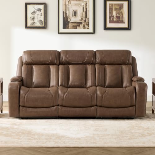 Image of Watson & Whitely Power Reclining Sofa 3-Seat, Genuine Leather Cafe Brown