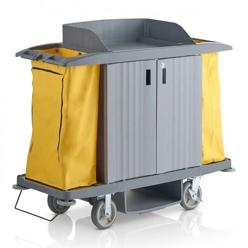 Large 3-Shelf Housekeeping Cart with Dual Bags
