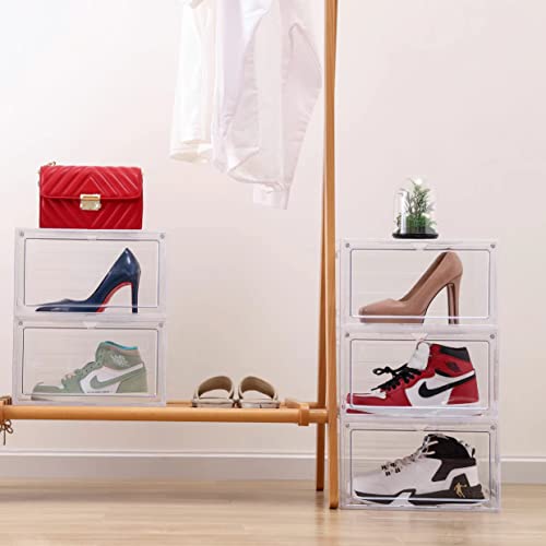 Zllzuu Shoe Organizer Shoe Storage Boxes, 6 Pack Large Side Open Shoe Boxes With Magnetic Door, Clear Plastic Stackable Shoe Containers (Clear White) #TOP5