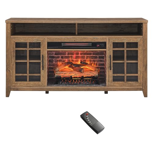 Geelife 55 inch TV Media Stand with Electric Fireplace KD Inserts Heater,Reclaimed Barnwood Color