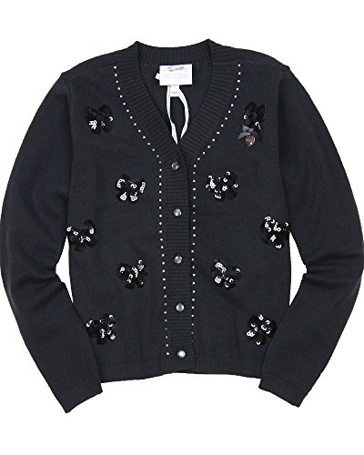 Le Chic Girl's Dark Gray Cardigan with Sequin Bows, Sizes 3-14 (14/164)