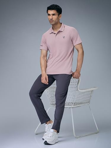 Image of TECHNOSPORT Men's 100% Polyester Slim Fit Self-Design Half Sleeve Polo T-Shirt with Double Cool, SPF50+ Properties for Gym, Workout 7 Regular Use