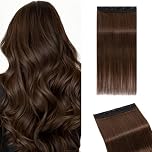MY-LADY Human Hair Clip in Extensions One Piece Clip in Hairpieces 5 Clips 8 Inch Straight 3/4 Head Coverage Real Hair Extensions Clip in #4 Medium Brown 40g