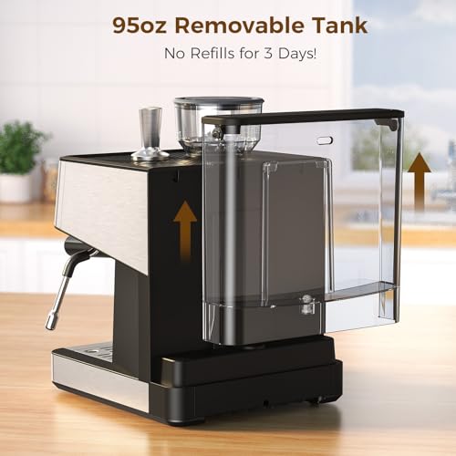 Image of Electactic Espresso Machine with Grinder,Expresso Coffee Machines, Professional Coffee Maker for Latte & Cappuccino with Milk Frother, Expresso Machines for Home,Steam Wand-Black /Silver