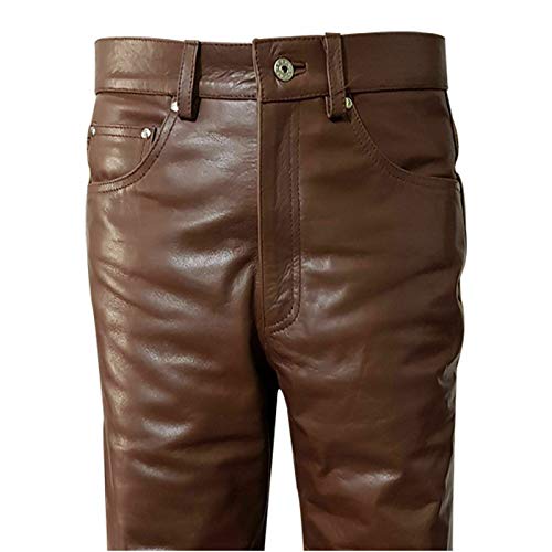 Men's Real Black & Brown Cow Leather Sleek & Sexy Style 501 Jeans Motorcycle Biker Pants Trouser4