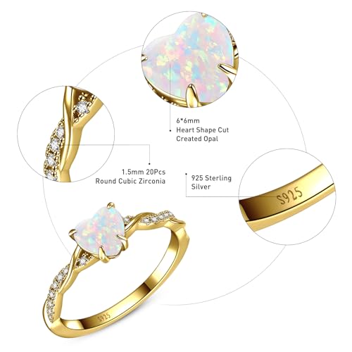 1.25ct Created Opal Ring for Women 14K Gold Plated Sterling Silver Fire Opal Heart Ring for Women Promise Ring Engagement Ring for Anniversary Token of Love Size 9.53