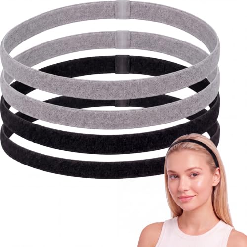 Sumind 4 Pcs Thin Non-Slip Sport Elastic Head Bands, Black, Grey