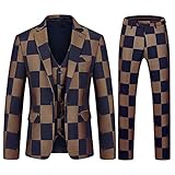 Mens Plaid Suit Slim Fit 3 Pieces Casual Checked Vintage Tuxedo Suit for Men for Wedding Business Pa