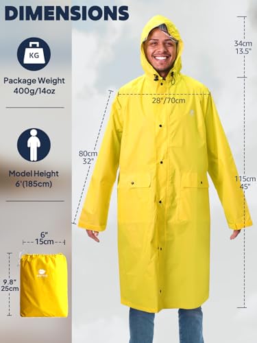 Image of ANYOO Waterproof Rain Jacket for Men Women Lightweight Long Sleeve Raincoat with Hood Emergency Rain Poncho Adults for Hiking