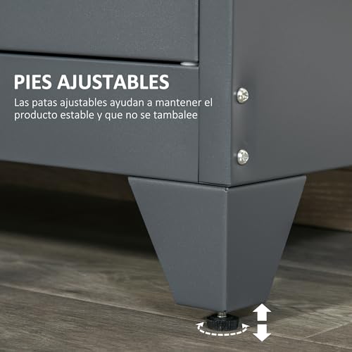 HOMCOM Armario de Almacenamiento Aparador de Metal con Doble Puerta Cierre Magnético y 2 Estantes Ajustables para Oficina Salón Dormitorio 75x33x110 cm Gris - imagen 7