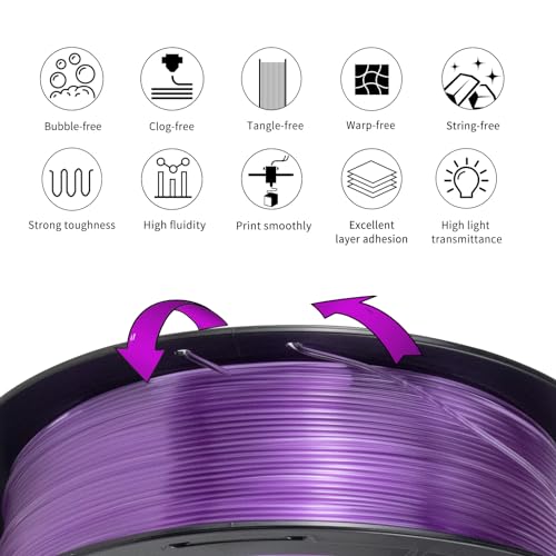 Image of IEMAI Clear PETG Filament 1.75mm Lilac Purple 1kg, Glossy Transparent Finish 3D Printer Filament Up to 600mm /s High-Speed Printing for Lampshades, Home Decor & DIY Models