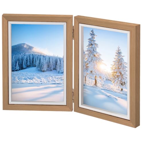 TESSTSY Doppelter Bilderrahmen Faltbar 13 X 18 cm Klappbarer Bilderrahmen Aus Holz, Doppelt Collage Fotorahmen Bilderrahmen 2 Fotos 7 Zoll, Bilderrahmen Doppelt für Haus, Schlafzimmer, Tischdisplay