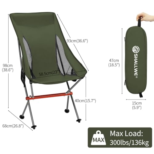 SHALLWE Silla de Camping Plegable para Adultos, Marco de Aluminio, Respaldo Alto con Almohada, Bolsa de Transporte, Color Verde miniatura 3
