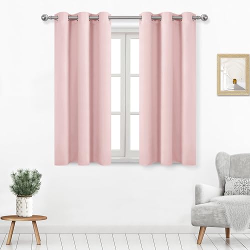 DWCN Blush Pink Curtains 45 Inches Long for Bedroom, Spring Blackout Curtain for Living Room 2 Panels Set, Solid Grommet Drapes for Girls Room, 38W x 45L
