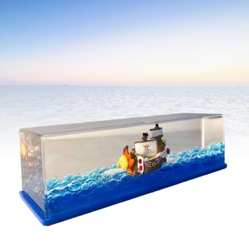 Unsinkable Boat Pirate Ship THousand Sunny Fluid Drift Bottle Acrylic Ship in a Bottle Ship Model Ornaments for Car Dashboard Home Showcase Desktop Anime Decor Nautical Gift (1000Sunny)