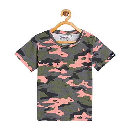 Image of Urbano Juniors Boy's Green Military Camouflage Printed Half Sleeve Regular Fit Cotton T-Shirt