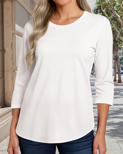 3/4 Sleeve Tops for Women Basic Crew Neck Fall Blouses Casual Fit T Shirts4