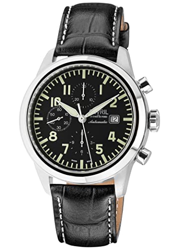 Gevril 46107-01 Men's Vaughn Chronograph Watch, Genuine Italian Black/White Stitching Leather Strap