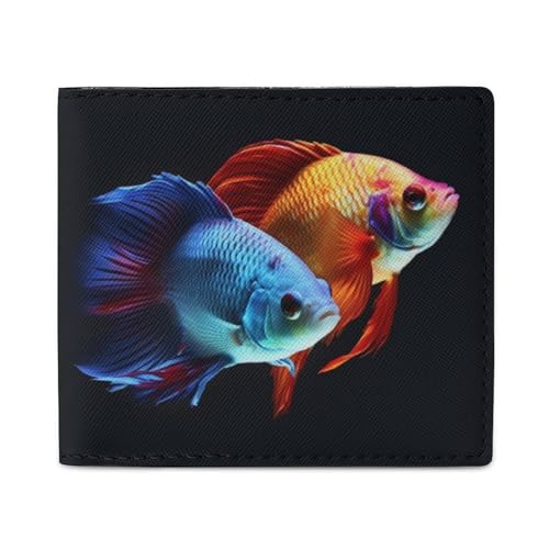Colorful Fish Wallet Elegant Leather Wallets with ID Window & 2 Card Slots, Slim Bifold Wallet for Men Women