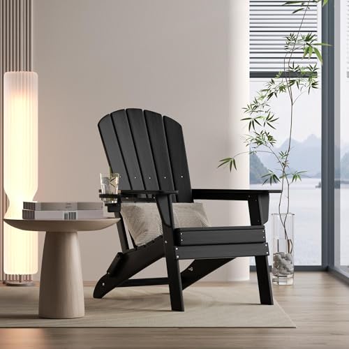 image for Plawdlik Folding Adirondack Chair, SGS Tested, Wooden Textured with Cu