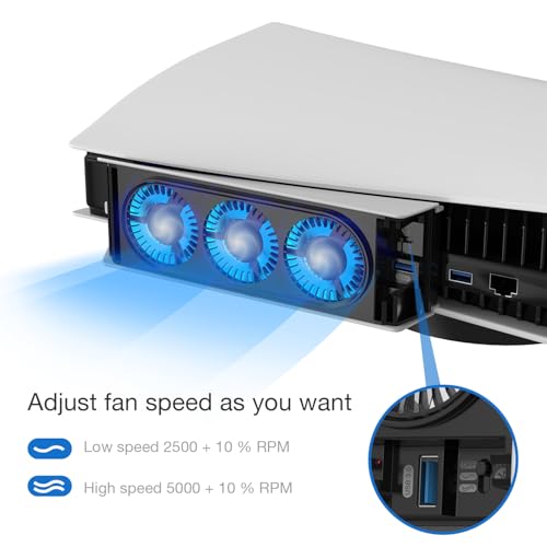 Image of JUSPRO Cooling Fan for PS5 Accessories, Upgraded Quiet Cooler Fan with LED Light for PlayStation 5 Console /PlayStation 5 Digital Edition & Ultra HD Game Console