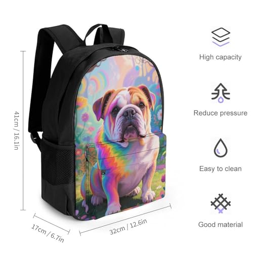 Supdreamc Men Women Lightweight Colorful Bulldog Flower Art Backpack Large Capacity Carry On Bag With Padded Straps for Sports Work Walking Cycling2