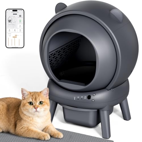 Image of Self Cleaning Litter Box, Dual Safety Sensors, App Control, Gray | Automatic Cat Litter Box for Multiple Cats, Noise & Odor Control, Easy Maintenance with 2 Rolls of Garbage Bags, Includes Mat