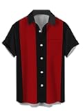 Men's Retro Bowling Shirts 50s Vintage Button Down Color Block Active Shirts Flamingo Print