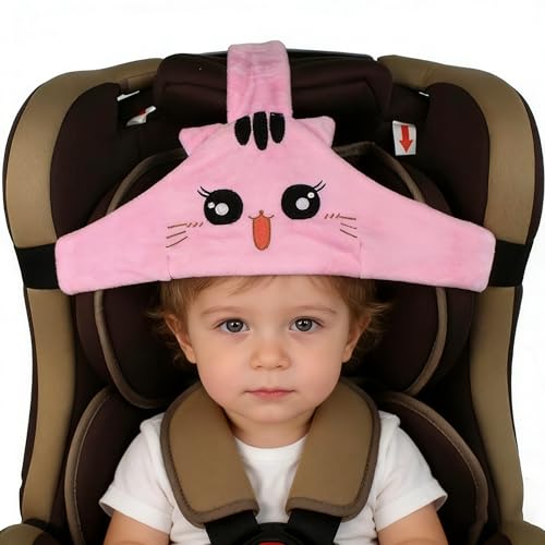MINGZE Seggiolino auto per bambino, supporto per la testa del seggiolino auto, posizionatore per il sonno sicuro e accogliente, cintura di fissaggio regolabile per cintura di sicurezza (Rosa)