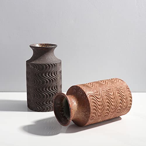 Vase en céramique marron rétro aux motifs géométriques chic pour décoration de table - 6