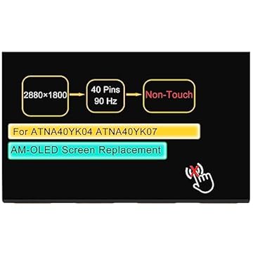 Substituição de tela ATNA40YK04 ATNA40YK04-0 ATNA40YK07 ATNA40YK07-0 para Asus Zenbook 14 UM3402 UX3402 2022 M3400 M3400QA M3401Q M7400QC 3400PA Painel de exibição OLED X3400PA 35.6 cm 2.8K 40 pinos