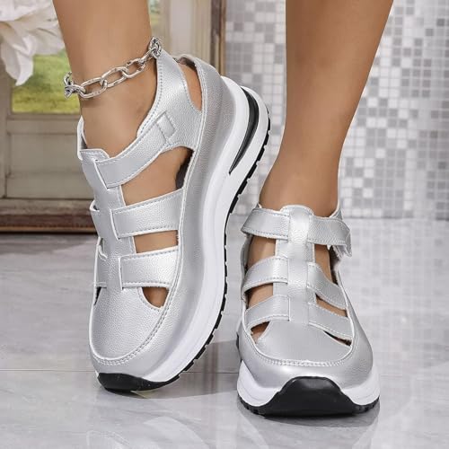 Women'S Plus Size Hollow Out Casual Sandals,Closed Toe Platform Height Boosting Sandal,Summer Sandals with Arch Support3