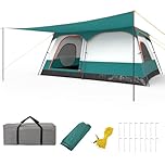 COSTWAY 2-Room Camping Tent, 8-10/6-8/4-6 Man Family Dome Tent with Porch, Removable Rainfly, 2 Doors, 2 Mesh Windows & Carrying Bag, PU 1000MM Waterproof Sun Shelter for Hiking (420 x 305 x 200cm)