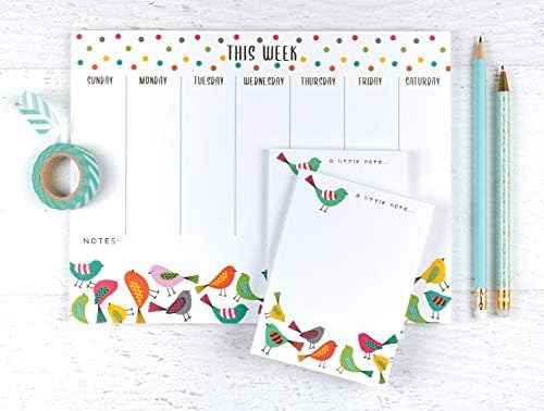 Weekly Calendar Planner Note Pad - Bright Birds with Attachable Magnet image 5