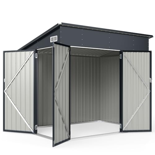 COSTWAY Gartenhaus Metall, 225 x 161 x 197 cm, Gerätehaus mit Vordertür & Seitentür & Pultdach, Geräteschuppen abschließbar, Gartenhütte Gartenschuppen, Garten Schuppen Outdoor
