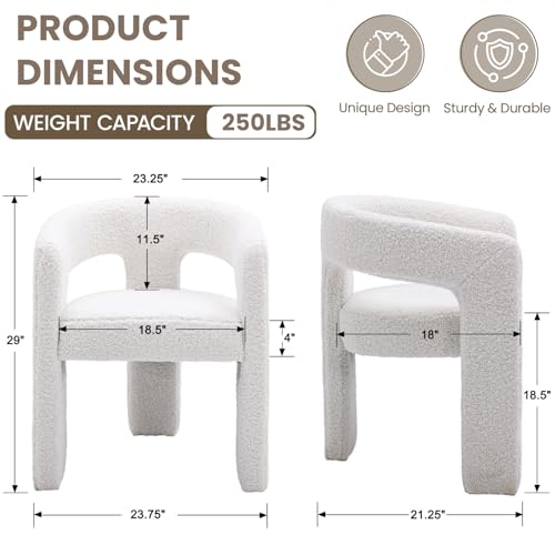 Image of HNY Modern Barrel Kitchen & Dining Room Chairs Set of 6, Sherpa Upholstered Accent Chairs with Arm, 18.5'' Wide Side Armchairs Vanity Chairs for Living Room Bedroom Makeup Small Spaces, White