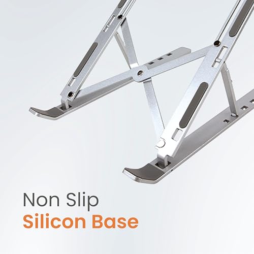 Image of JUST CORSECA Solitude X12 Ergonomic Laptop Stand | Foldable & Portable Design | Promotes Better Posture | Compatible with All Laptops | with Fabric Pouch | Tabletop Riser Fits Upto 17 Inch (Sliver)