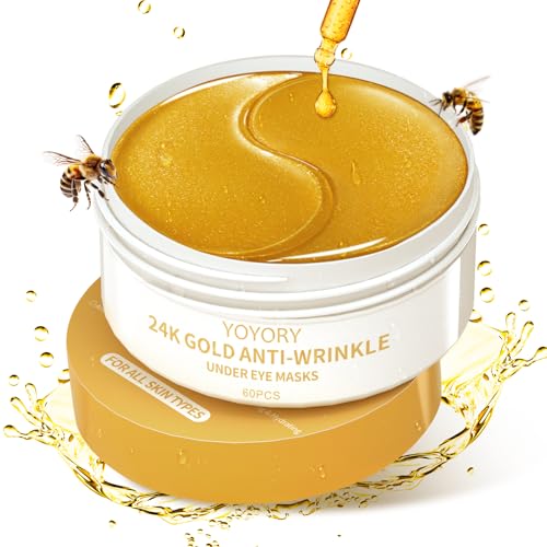 YOYORY Under Eye Patches Masks - 24K Gold Eye Patch for Eye Bags and Dark Circles, Fine Lines, Wrinkles, Puffy Eyes Treatment with Collagen and Hyaluronic Acid, Moisturizing and Hydrating Gold(60 Pcs)