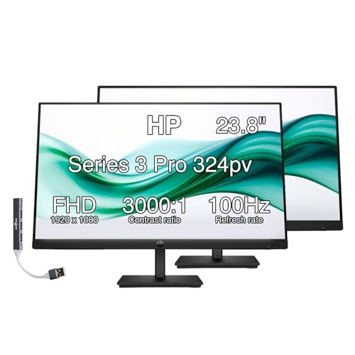 Image of HP 24 inch FHD VA Monitor with Anti-Glare, Flicker Free, VESA Mount, 2 Pack | 5 ms Response Time, HDMI, VGA & Dockztorm USB Port Expander, Black Color (2026 Model)