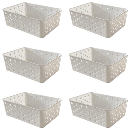 Kit 6 Cestos Multiuso Organizador Empilhável Gaveta 19x14x6 Cor:Branco