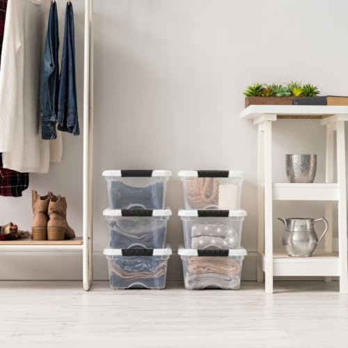 Image of IRIS USA 13 Qt Storage Bins with Lids, 6 Pack, Clear /White | Compact storage for shoes, crafts, office supplies, personal items, closet organization, and small-space storage.