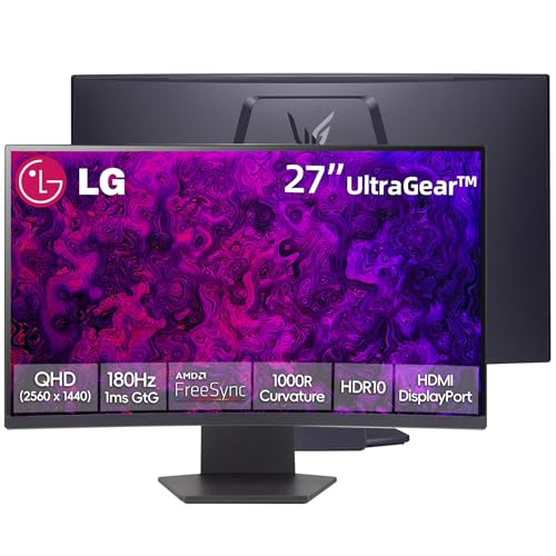 Image of LG 27 inch QHD Gaming Monitor, Ultragear Curved Display, 180Hz, 1ms, 1000R, AMD FreeSync, HDR10, 99% sRGB, Black Stabilizer, DAS Crosshair FPS Counter, HDMI x2, DisplayPort, Borderless Design, Black