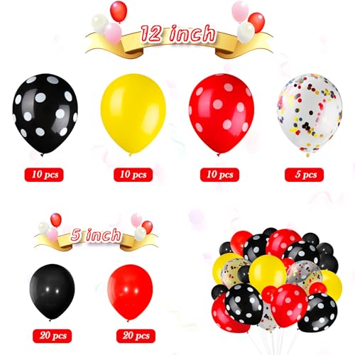 75 Pieces Mouse Color Balloons Confetti Polka Dot Balloons Latex Party Garland for Halloween Baby Shower Wedding Mouse Birthday Party Decorations Supplies(Red-Black-Yellow) - Image 3