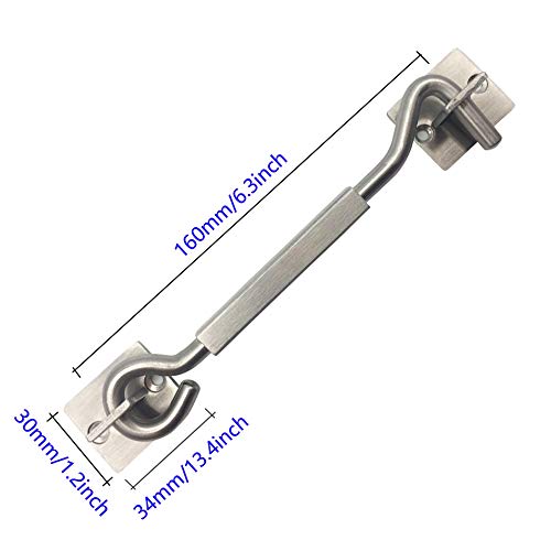 FUJIE Heavy Duty Sturmhaken Fensterhaken Edelstahl Kabinenhaken Türschloss 16mm/6,2 Zoll, Silber