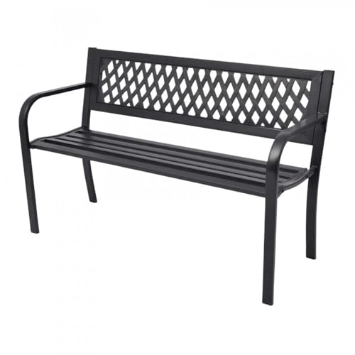 Home Source Lara Metal Garden Bench – Black, Lattice Back Design | 119W x 50D x 75H cm | 2-Seater Outdoor Bench - Image 6