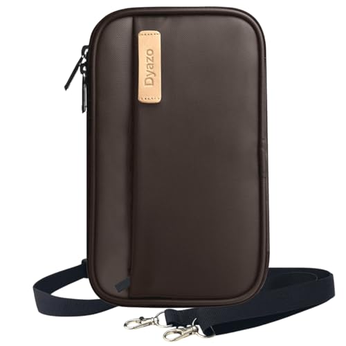 Image of Passport Holder with Detachable Shoulder Strap | Compact Pouch with Zip Around Closure | Travel Organizer Bag for Documents, Credit Debit Card Slots, Boarding Pass, Mobile & Cash (Brown)