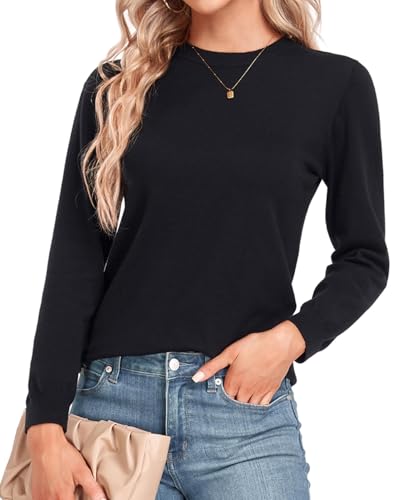 Image of MINTLIMIT Women Lightweight Sweater Crew Neck Soft Knit Casual Basic Long Sleeve Pullover Fall Sweater Blouse Top