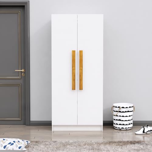 Image of Bniture 2 Door Wooden Wardrobe for Bedroom | Almirah for Clothes with 4 Shelves, Engineered Wood Wardrobe for Clothes | Cupboard for Bedroom (46D x 80W x 182H CM) | 3 Years Warranty (Frosty White)