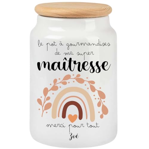 henrietteandco - Pot à Cookies Maîtresse Personnalisé avec Prénom | Cadeau Original Fin d’Année Scolaire | Boîte à Biscuits Hermétique en Céramique...